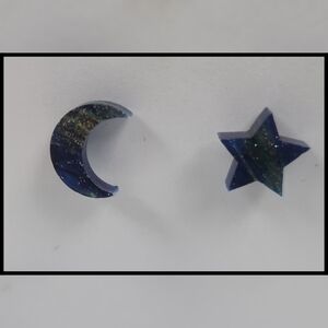 Glittering Celestial Moon & Star Stud Earrings Hypoallergenic Mismatched